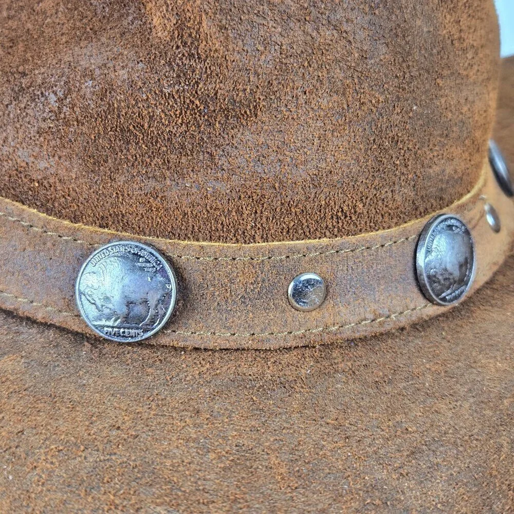Minnetonka Size Medium Brown Leather The Outback Buffalo Nickel Hat Unisex